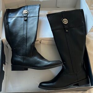 Women’s 10 Tommy Hilfinger Black Riding Boots with Logo Detail